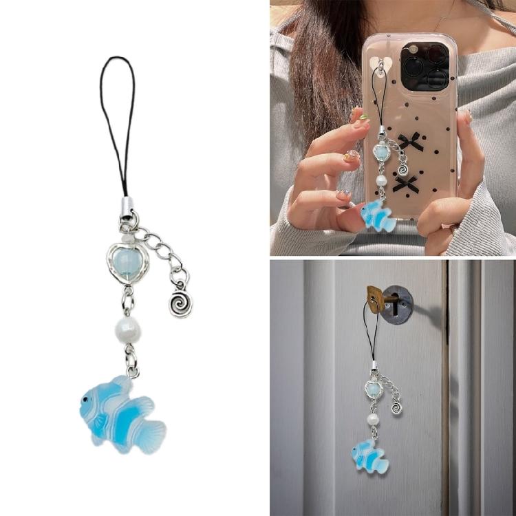 Small Fish Bead Pendant Phone Charm Hangings Rope Sweet Phone Chain Strap Bag Decoration Lanyard Keychain Accessory