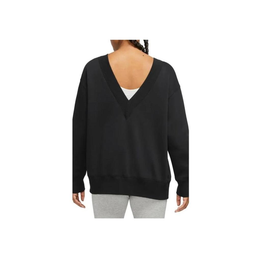 Nike Solid Color Knitted V-Neck Long Sleeve Sweater Women Sweater Black FB8318-010