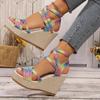 Fashion Summer Hot Selling Women's Shoes Fashion Color Matching Open Toe Wedge Heel Fabric One-line Buckle Women's High Heel Sandals