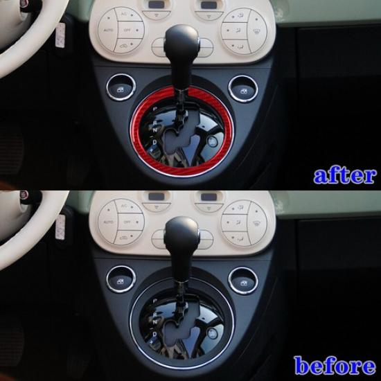 Bright Red Carbon Fiber Center Automatic Gear Shift Circle For Fiat 500 12-15