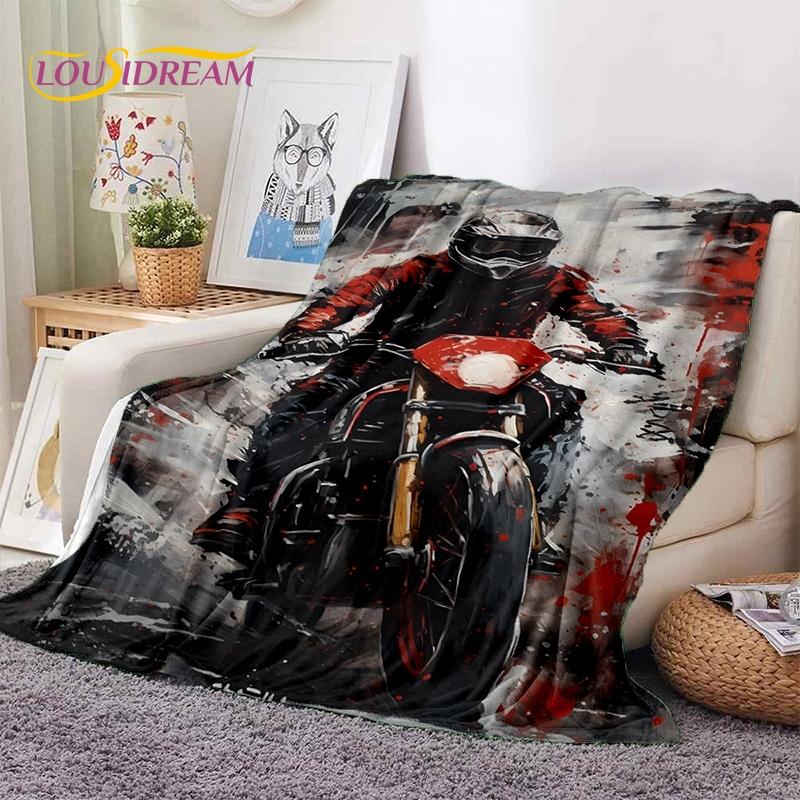 Motocross Modern Retro Motorcycle Soft Blankets,Keep Warm Throw Blanket Comfortable Blanket for Picnic Beds Sofa Home Bedroom