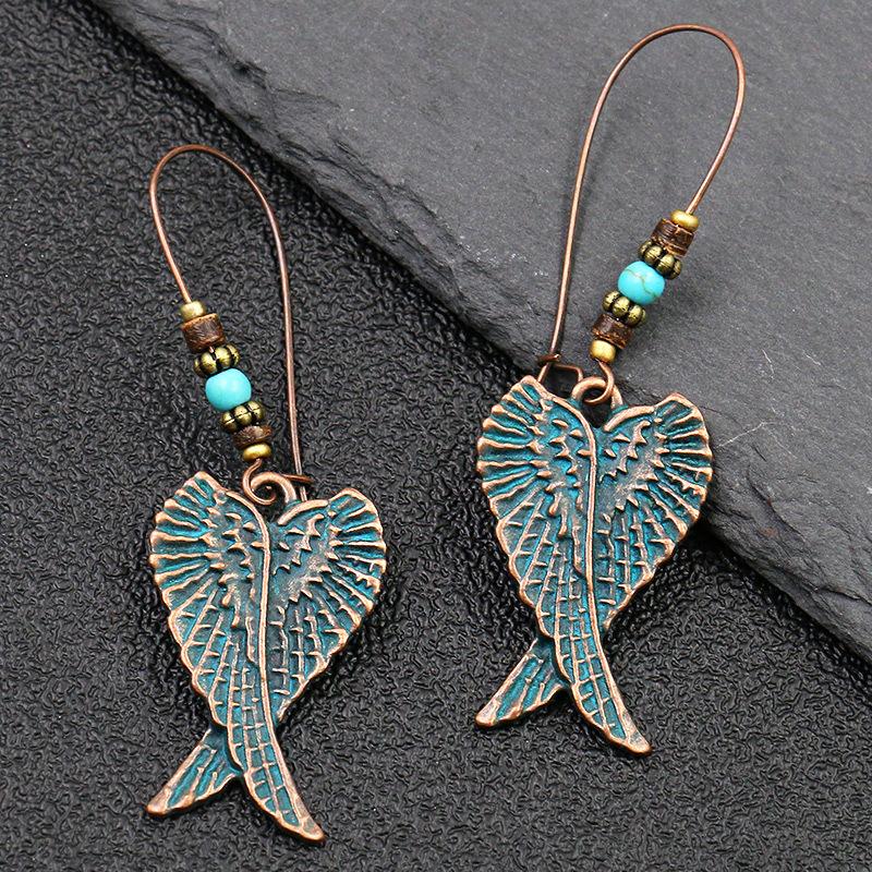 Ethnic Vintage Bohemia Big Ear Hook Drop Earrings For Women Geometric Leaf Wing Flower Hollow Round Boho Earings Antique Jewelry