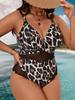Plus Size Bikini One Piece Swimsuit Women Sexy Deep V-Neck Floral Print Bikini Swimwear Beachwear Tankini