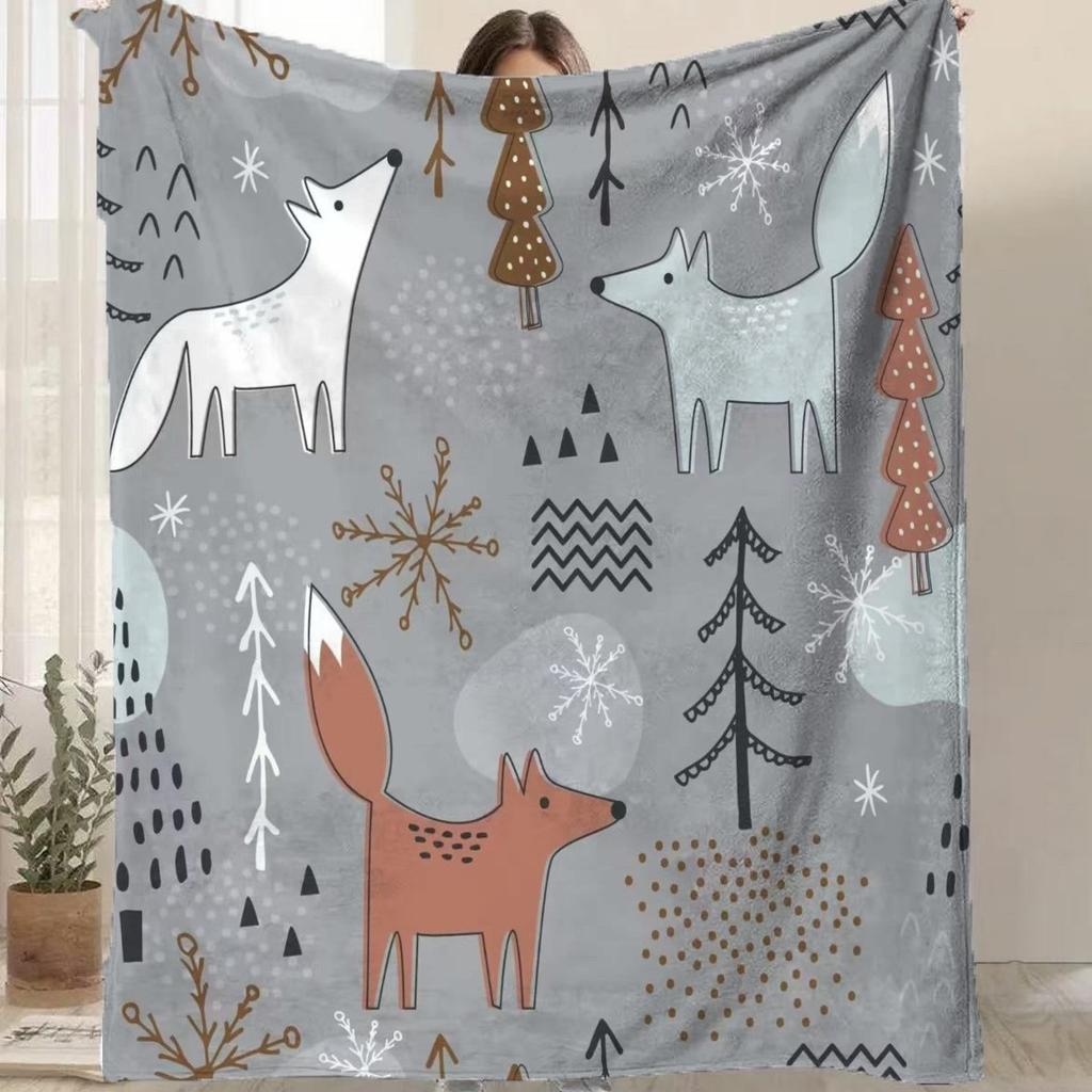 Cartoon Santa Claus Printed Blanket for Sofa Bed Travel Camping Living Room Office Conditioning Blanket for All Seasons Gifts