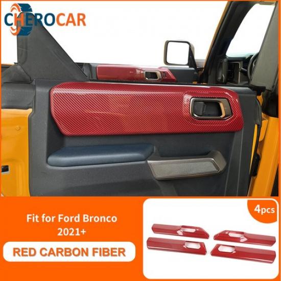 4PCS Inner Car Door Handle Panel Cover Kit for Bronco + Red Carbon Fiber US