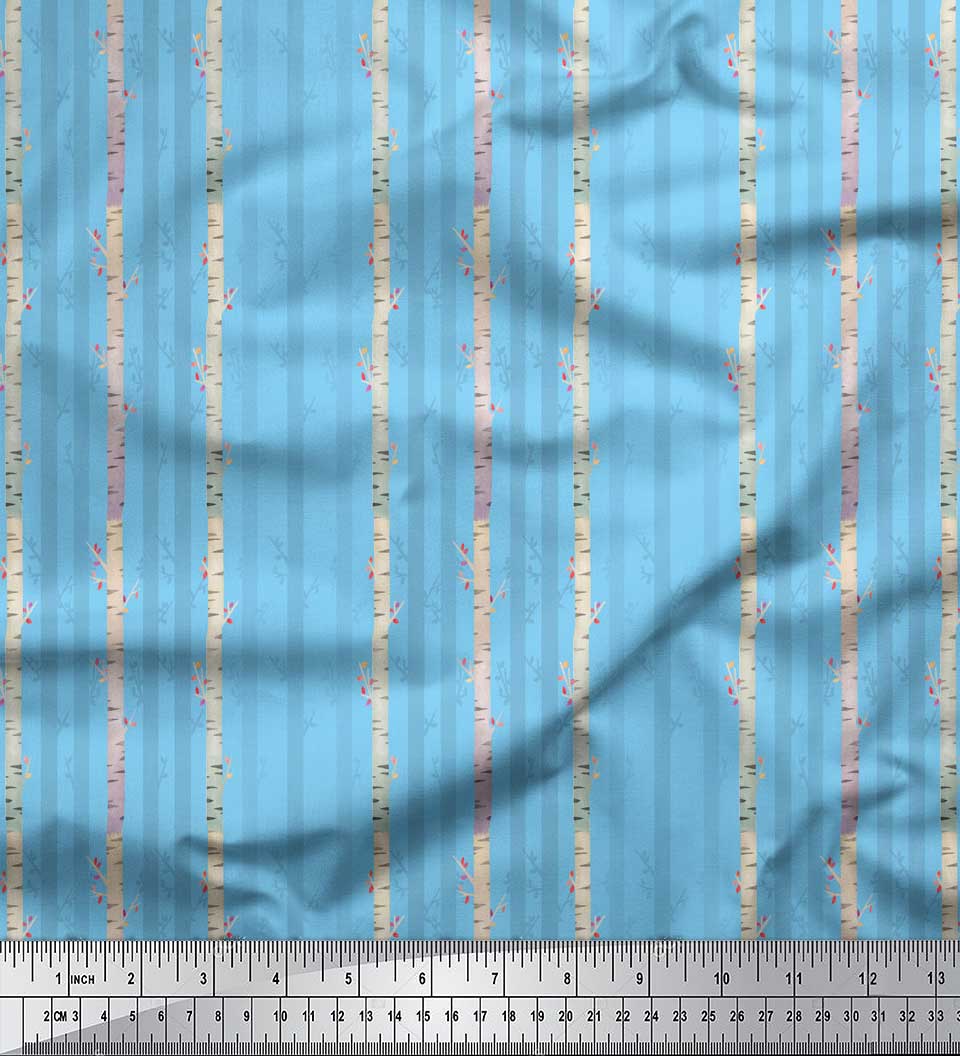 

Soimoi Blue Japan Crepe Satin Ткань с принтом листьев и бамбукового дерева на метр 42 дюйма 42 Inch Wide - Poly Crepe синий
