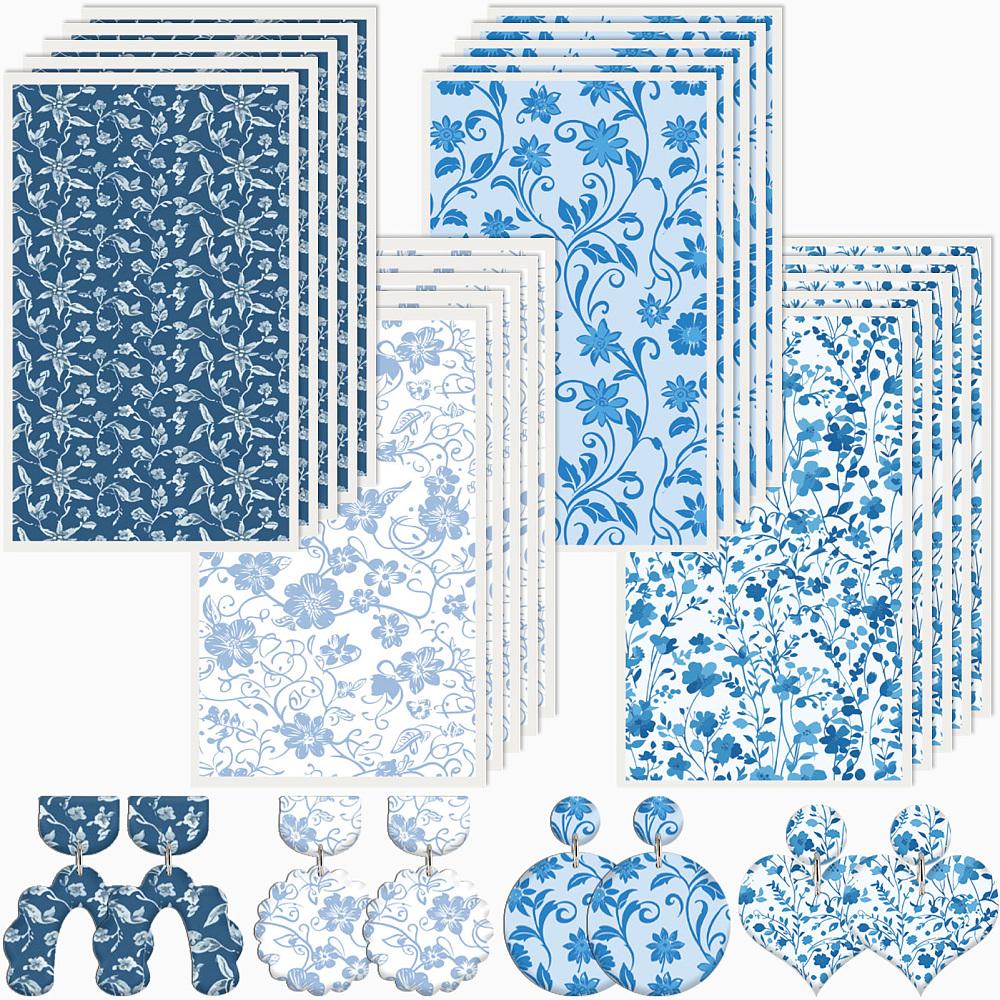 20 Sheets 4 Styles Ceramics Clay Water Transfer Paper Underglaze Transfer Decals for DIY Earrings Pendants Hair Clip Flower 12x7cm 5 shees/style