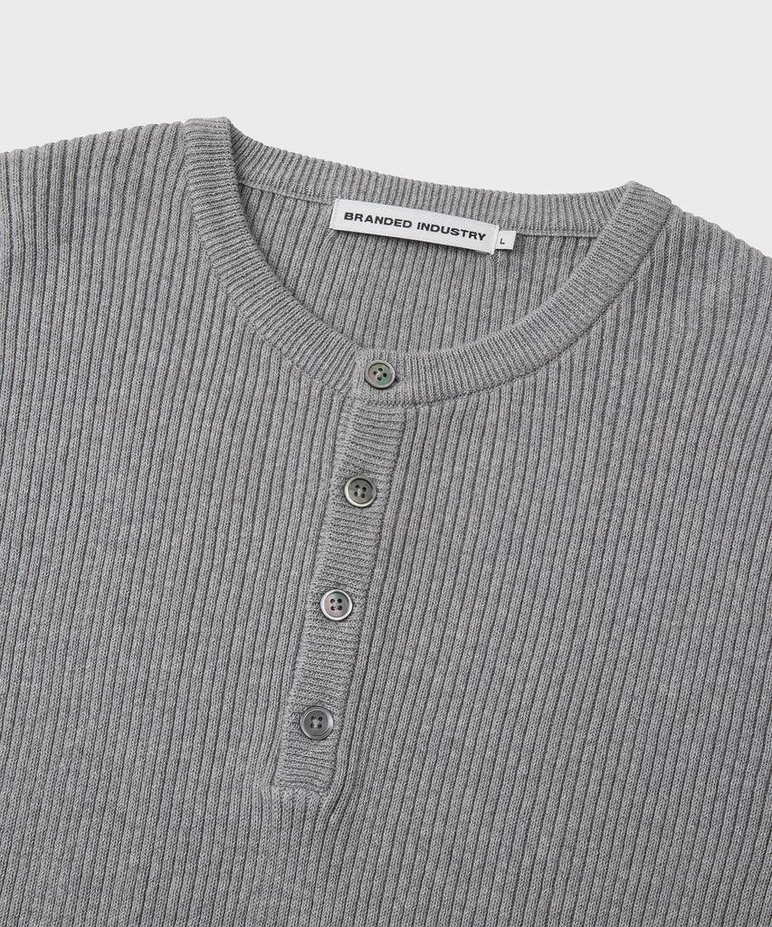 Beulaendideu Hard Twist Ribbed Henley Neck Knit [Melange Gray]