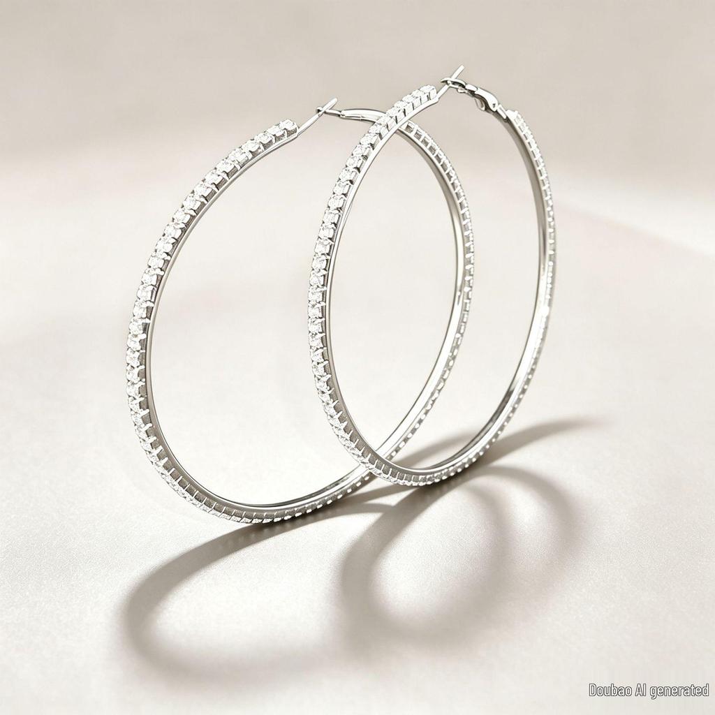 Exquisite Diamond-Studded Round Hoop Earrings: Silver Needle, European & American Fashion
