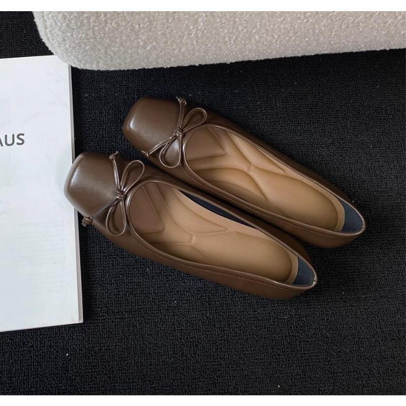 New Bowtie Flat Shoes Women Ballerinas Square Toe Slip On Ballet Flats Lazy Loafers Moccasins Ladies Casual Comfort Single Sho