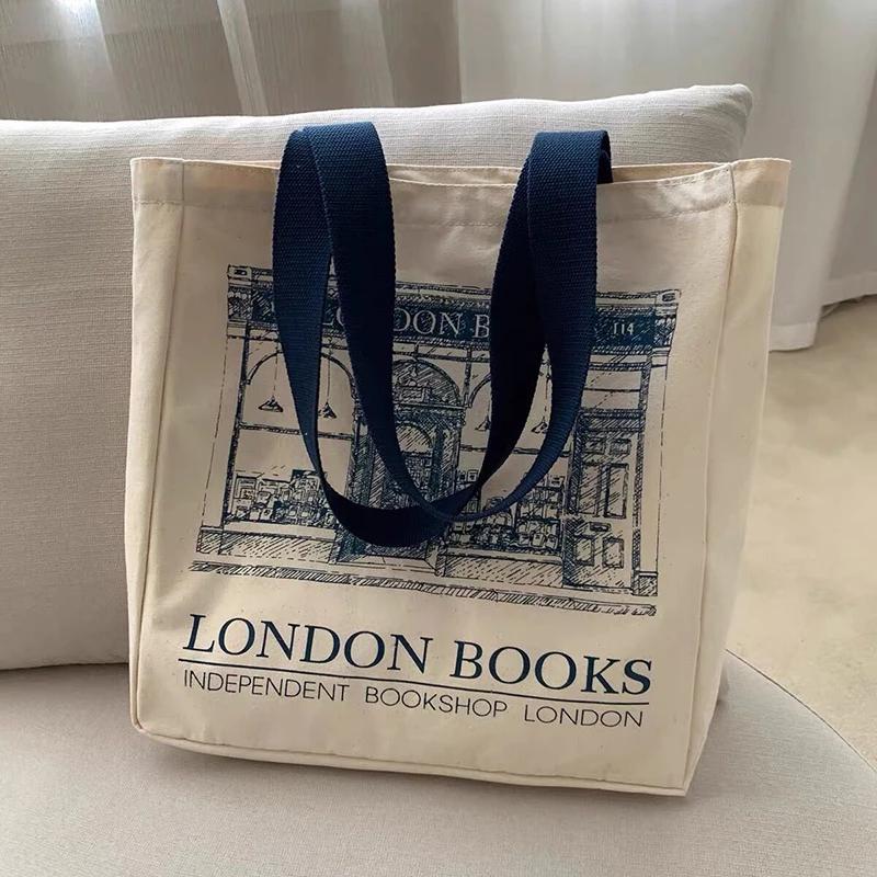 

Жіноча полотняна сумка через плече London Books Print Жіноча повсякденна сумочка Багаторазова багаторазова бавовняна пляжна сумка для покупок