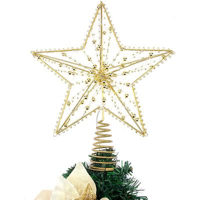 Christmas Tree Topper Star with LED String Light Glitter Christmas Tree Top Star Lamp for Christmas