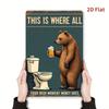 Funny Bear Drinking Vintage Metal Wall Poster, Retro Bar Decor