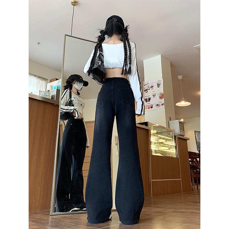 Women's Plus Size High Waist Retro Flare Jeans, Slimming Micro-Horseshoe Design for Spring & Autumn 2024