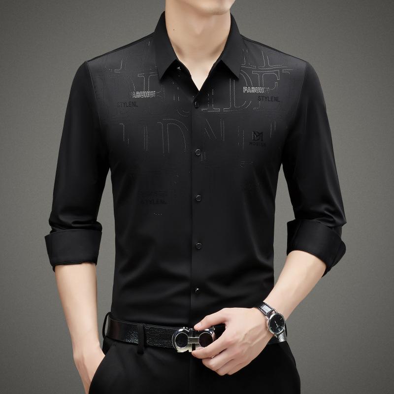 

Осенняя новая мужская рубашка с длинными рукавами в деловом стиле, бесшовная, не требующая глажки, с четырьмя эластичными вставками по бокам 58