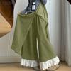 ZANZEA Women Casual Elastic Waist Loose Ruffled Lace Hem Wide Leg Pants Long Trousers