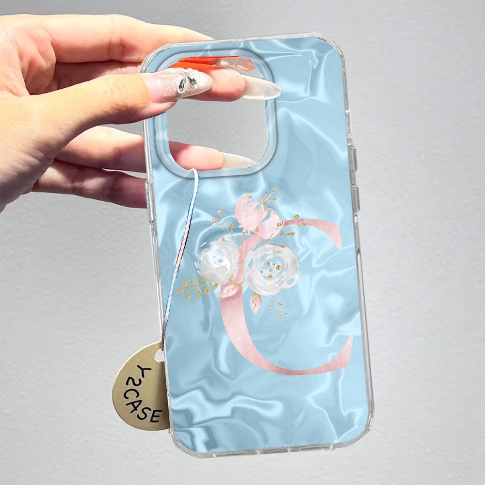 Pink Bule Couple A-Z Letter Flower Shockproof Phone Case For Xiaomi Redmi Note 12 10 8 9 Pro 10S 9s Silicone Shell Back Cover