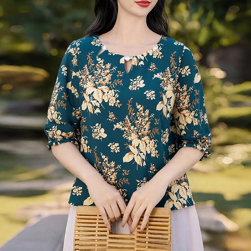 

ZANZEA Women Summer Round Neck Half Sleeve Loose Casual Print Blouse 5XL синій