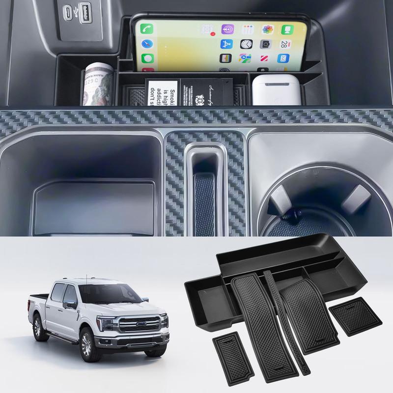 Middle Center Console Organizer Tray for Ford F150 2024 2025 & Lightning XLT -2025 Secret Pocket Lid Car Box