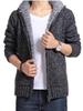 Men's Plus Size Hooded Zipper Knit Fleece Cardigan - European & American Style Sweater Coat Outerwear