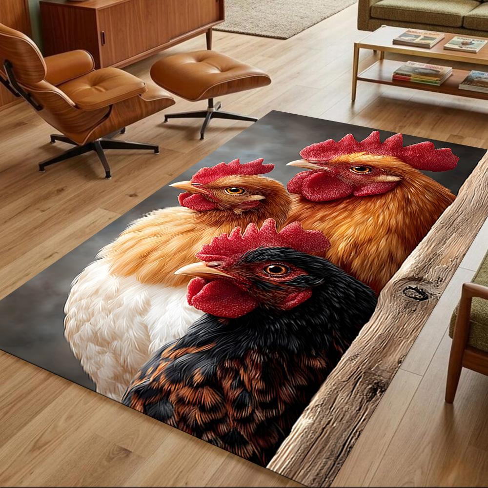 Chickens By The Wooden Fence Non-Slip Home Carpet Design for Office Decor Living Room Gift