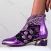 Fashion Women's Ethnic Embroidered Ankle Boots Mid Chunky Heel Rhinestone Decor Autumn Shoes for Women Vintage Style Casual Short Botas