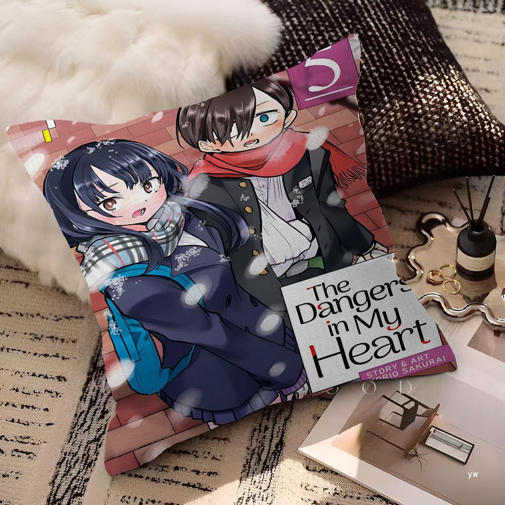 Anime The Dangers In My Heart Pillow Case Cushion Cover Car Throw Pillow Case For Sofa Car Christmas Gift 40x40cm 45x45cm