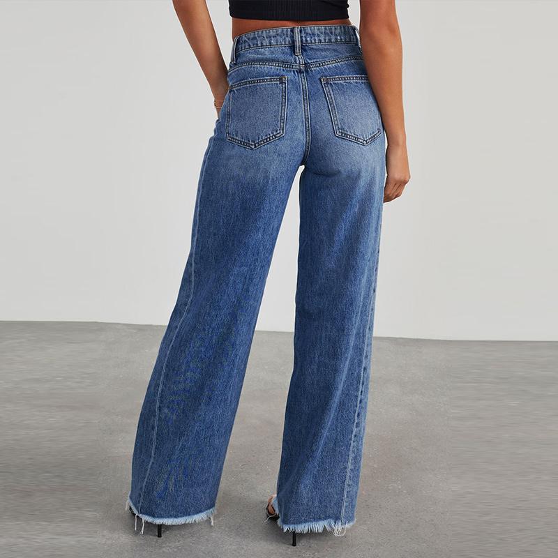 High-waisted Straight-leg Furred Jeans Women's New Fashion High-waisted Wide-leg Pants Jeans Spring and Autumn for Women Y2k