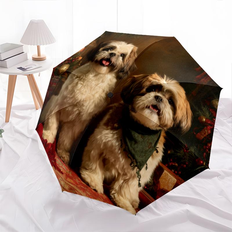 Shih Tzu pattern, automatic folding umbrella, portable and foldable design, 8 ribs, a Christmas or birthday gift.