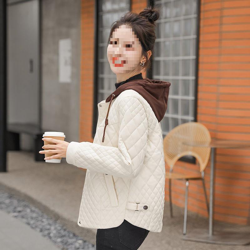 Women's Crack-Free Wash-Free Hooded Down Jacket - Short Style for Autumn and Winter 2025, Faux Two-Piece, Diamond Pattern.