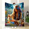 Bohemian Woman in Floral Meadow print blanket soft and cozy perfect for the living room bed sofa or a nap,gift