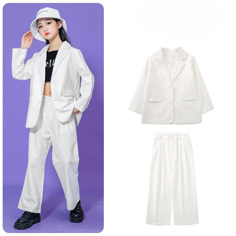 

Kids Purple Blazer Suit Set Girls 2Pcs Oversized Blazer & Wide Leg Pants Streetwear Hip Hop Dance Performance Outfit for Stage Show Party 110cm