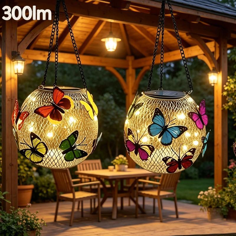 Solar‑Powered Metal Hanging Butterfly Lantern Outdoor Light Yard Decor Ornament for Garden Patio Holiday Festival Home Decoration Gift Supplies