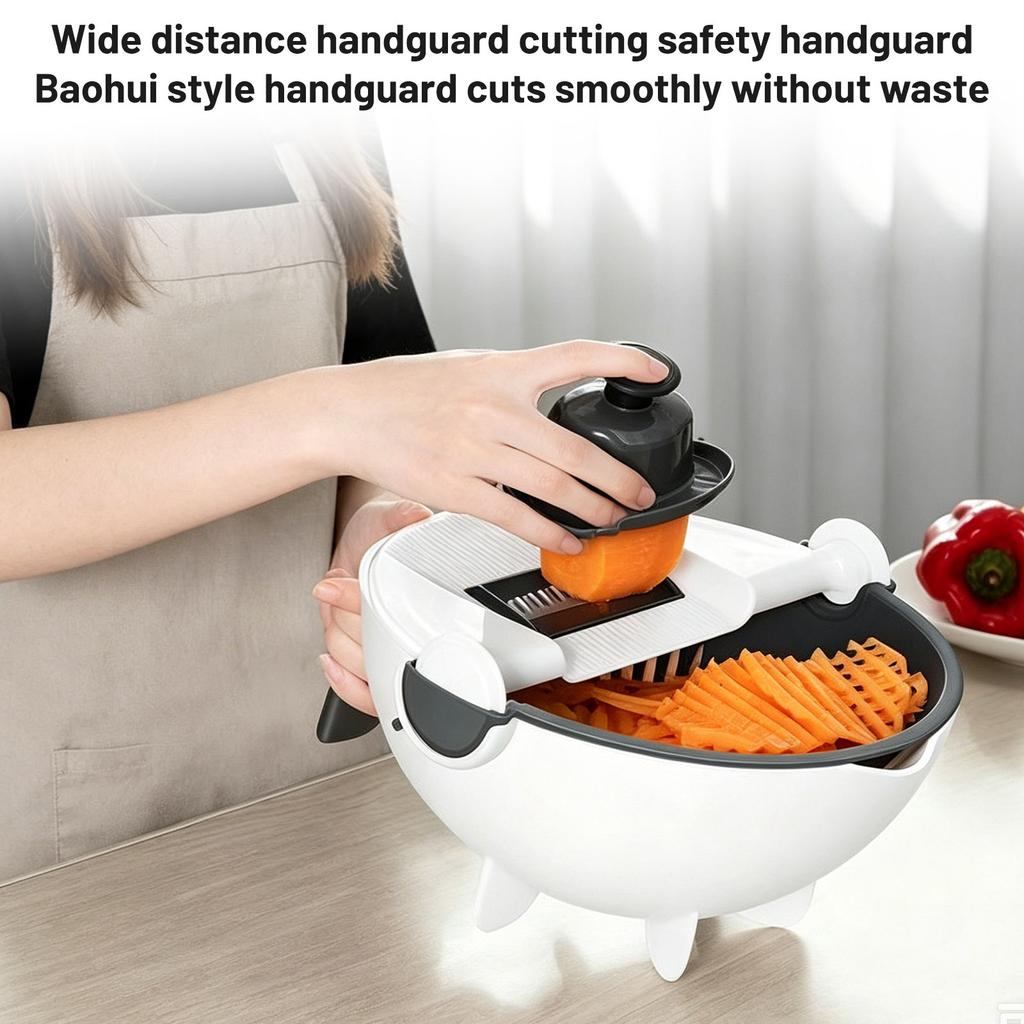 Multi Functional Vegetable Cutter with Removable Strainer Bowl and Interchangeable Blades for Slicing Dicing Grating and Peeling Kitchen Tool