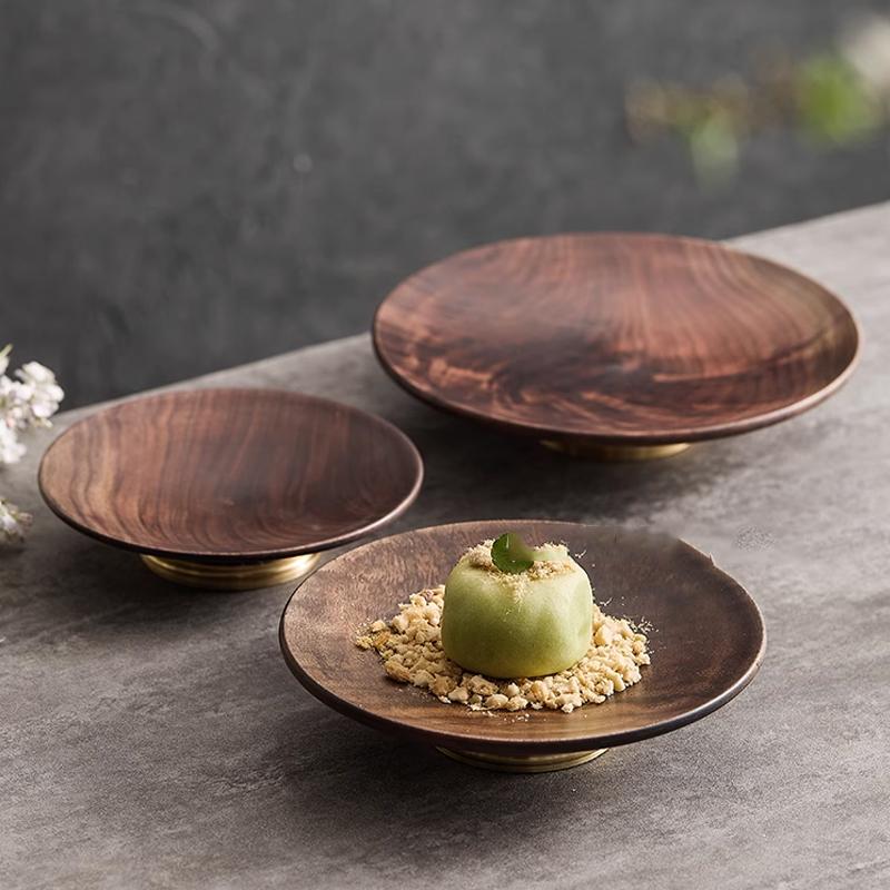 Home Living Room Walnut High Footed Fruit Plate Solid Wood Dried Fruit Plate Snack Plate Living Room Countertop Decoration