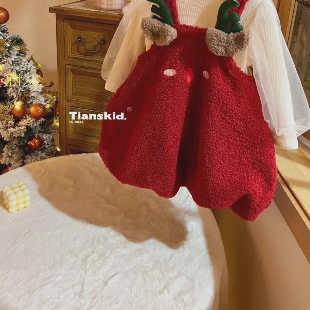 Vánoční sametový dvoudílný top a sukně pro miminka - Stylové vínově červené šaty na Nový rok