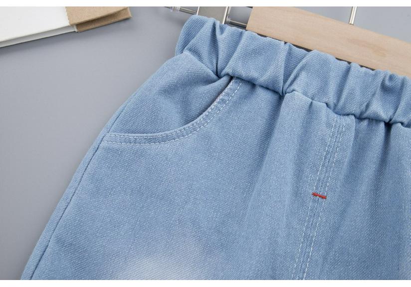 Kinder Koreanischer Stil Denim Hemd & Shorts Set mit Cartoon Hirsch Print