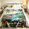 Dinosaur Theme Soft Blanket Personalized Custom Name Text Print Warm Blanket Home Sofa Bedroom Decor