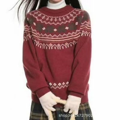 Fair Isle Ethnic Style Men's Round Neck Sweater - Trendy Brand, Warm, Versatile Knit for Autumn/Winter, Couples, Christmas.