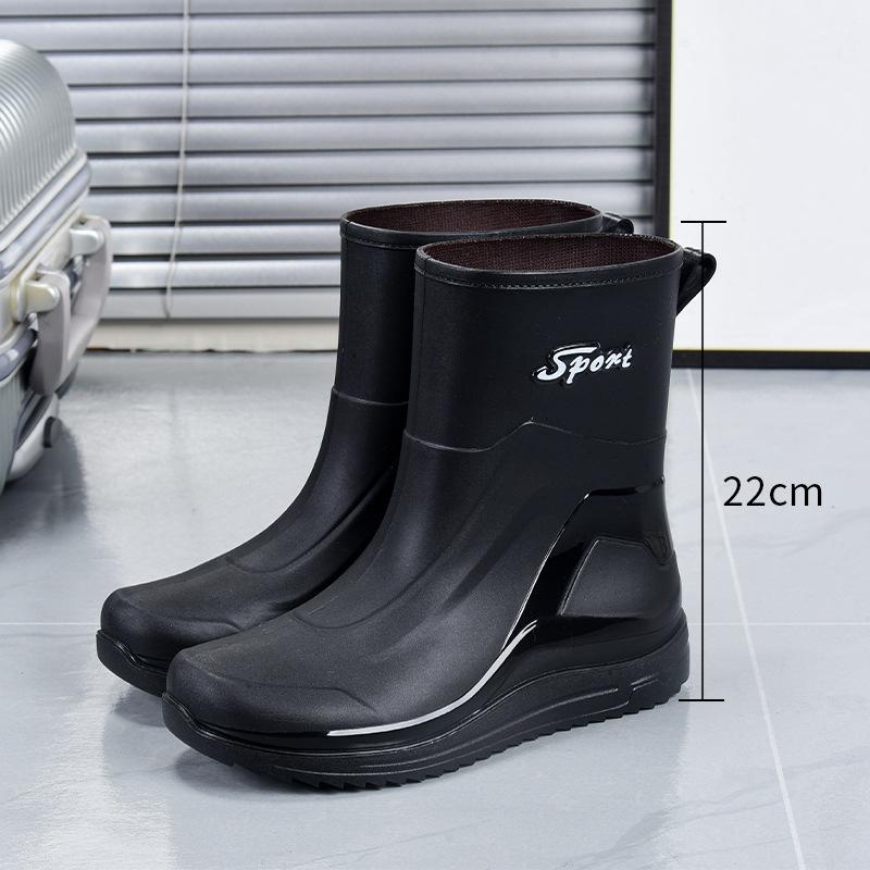 Mode mittelhohe Regenschuhe Herren rutschfeste Wasserschuhe thermische kurze Regenstiefel Herren Bündelmund Wasserstiefel Mode Gummischuhe Herren