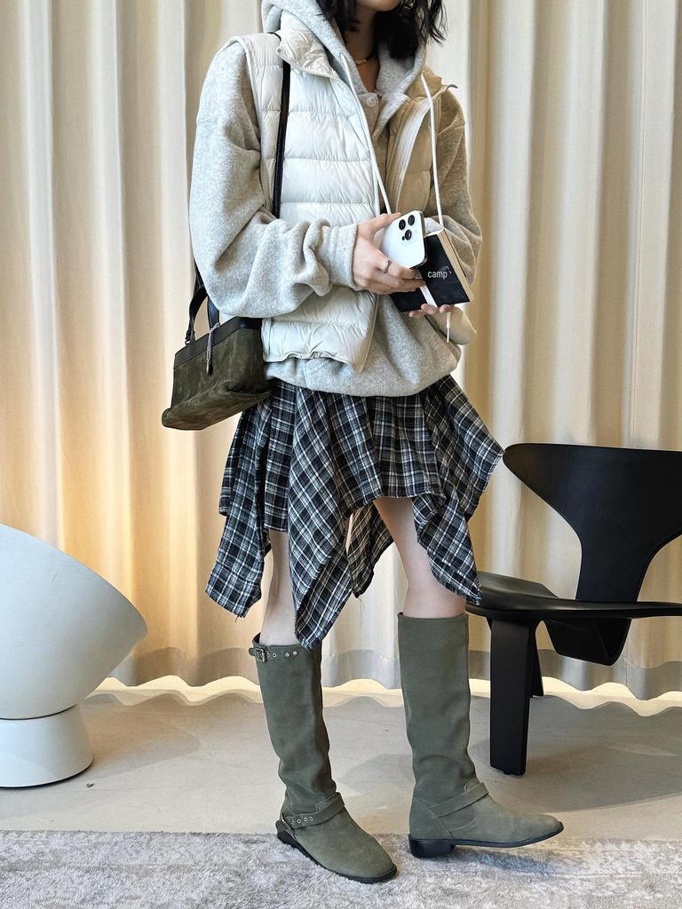 Xu Man Korean Retro Plaid Irregular Hem Tall Slimming Skirt for Women