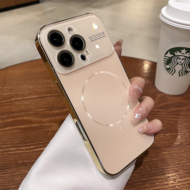

Титановый Оригинальный Магнитный Чехол Для Телефона Для iPhone 17 16 15 14 Pro Max Для Magsafe Большое Окно Защита Линзы Матовый Жесткий ПК Чехол iPhone17 Pro Max