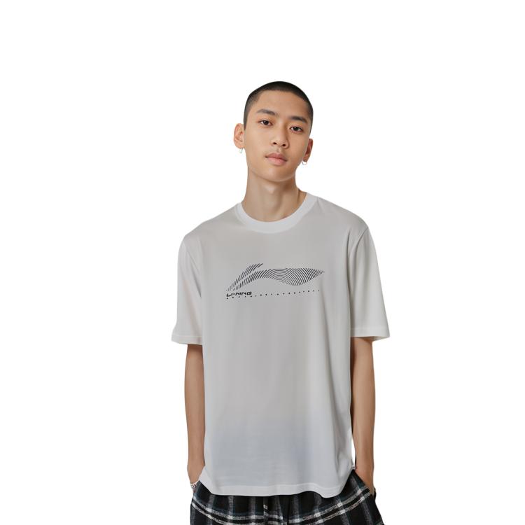 Li Ning T Shirts Men's White Crew Neck Moderate Straight Fit ATSS479-1