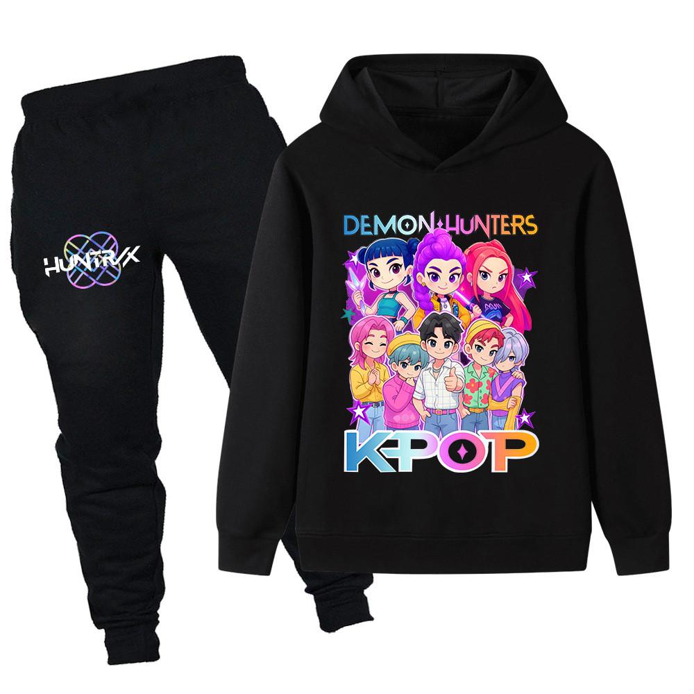 PB1201 Kinder Jungen Mädchen Kpop Mira Zoey Rumi Sajaboys Print Langarm Kapuzenpullover Hose Hosen Kleidung Sets