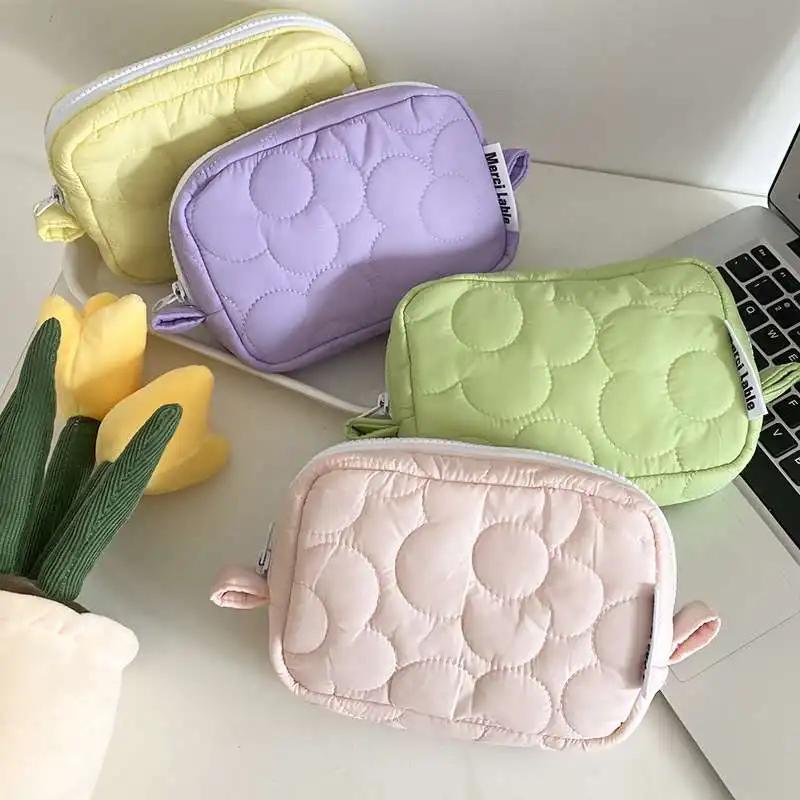 Ins Cute Fabric Pouch Bags Candy Color Cosmetic Bag for Women Girls Airpods Stationery Pencil Zipper Jewelry Kawaii Makeup Pouch