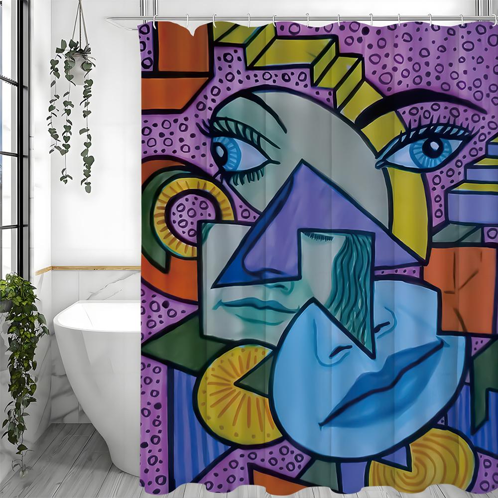 Picasso Abstract Art Painting Shower Curtain, Bathroom Decorative Shower Curtain, Waterproof Shower Curtain with Hooks