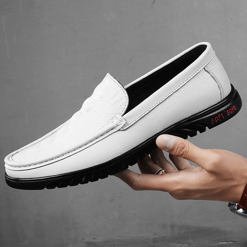 

Fashion Alligator Pattern Fashion Mens Loafers Shoes Handmade Split Leather Lightweight Business Travel Anti-slip Wearable Casual Shoes 45 белый