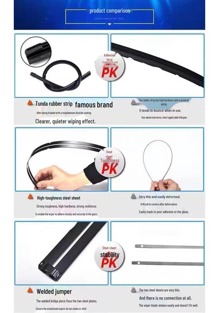 BYD Frameless Wiper Blade for Qin, Dolphin, Seagull, Song, L, Yuan PRO, Destroyer 05, Tang, F3, L3 - Rubber Strip