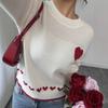 Women's Crew Neck Long Sleeve Knit Sweater Oversized Heart Print Commuter Pullover