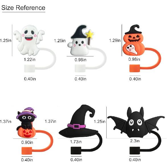 IOKUKI 6 PCS Halloween Straw Toppers for Stanley 30&40 Oz Tumbler, 10mm/04in Straw Covers Cap for All 9-10mm Straws, Dust-Proof Reble Protector